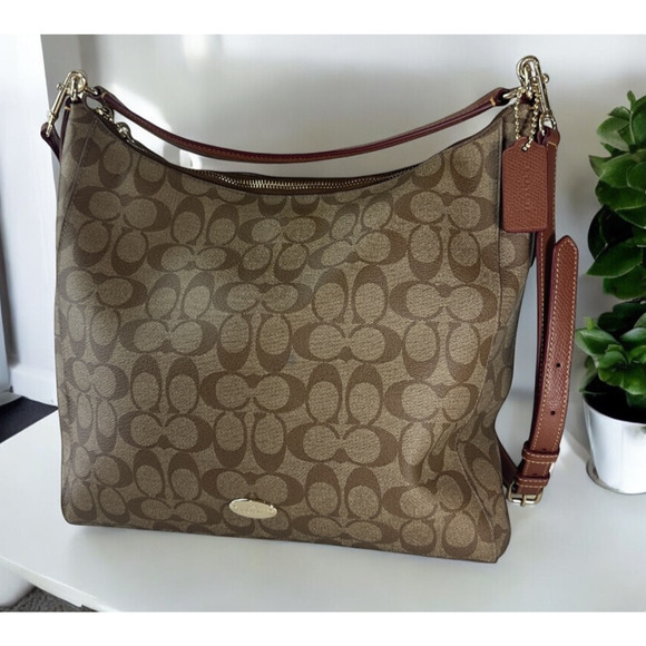 Coach Celeste Convertible Hobo Monogram Signature Coated Canvas Brn Shoulder Bag - Picture 1 of 16